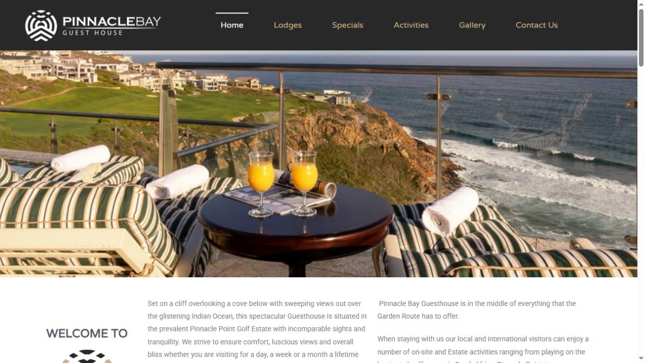 Pinnacle Bay Guest House website screenshot